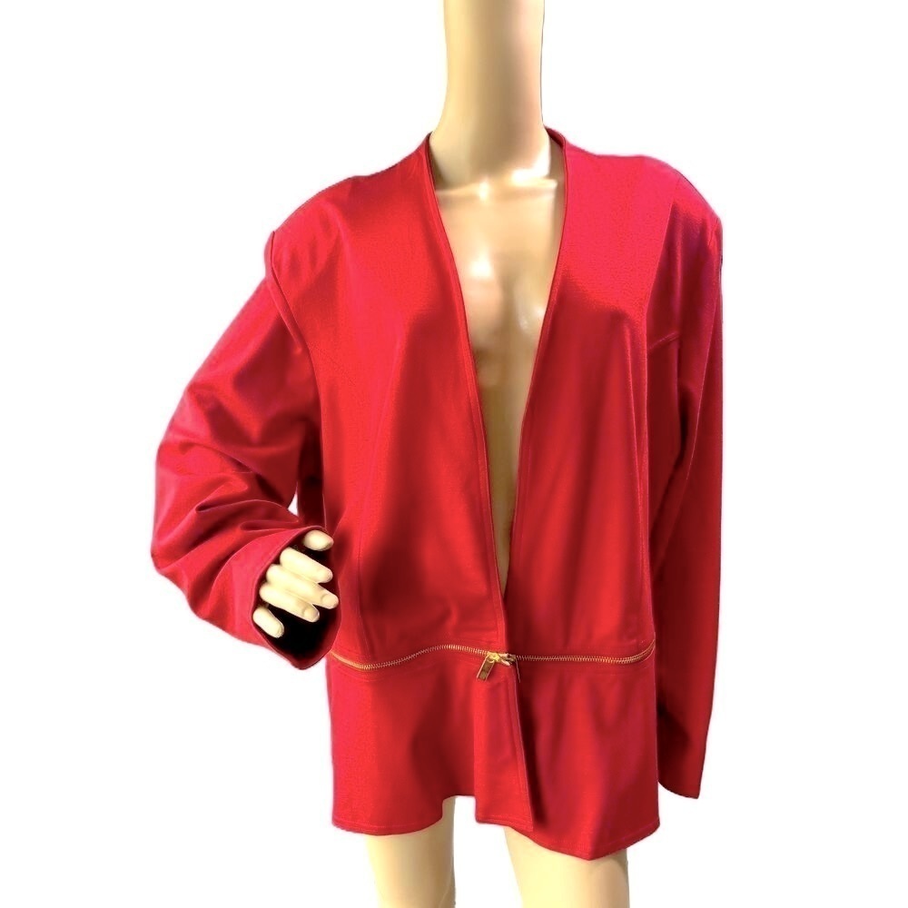 NWT IMAN Red Open Front Zipper Detail Long Sleeve Jacket Sz 3X Corpgore Business